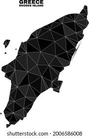 Low-poly Rhodes Island map. Polygonal Rhodes Island map vector designed of scattered triangles. Triangulated Rhodes Island map polygonal collage for education illustrations.