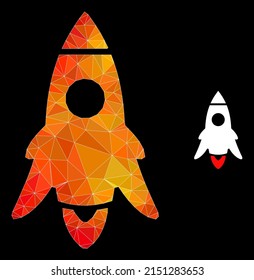 lowpoly rocket start icon with fire vibrant gradient. Triangulated fire vibrant rocket start polygonal 2d illustration. Polygonal rocket start vector is combined from scattered vibrant triangles.