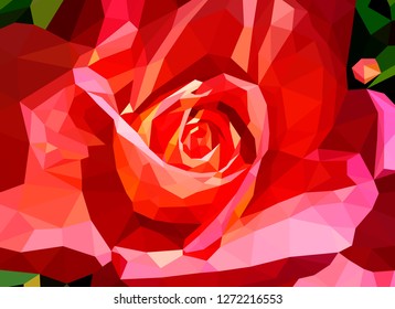 Low-poly rose. Vector Illustration. Abstract polygonal flower. Love symbol.