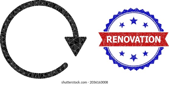 Ilustración de símbolo poligonal CW de rotación baja y sello de sello rosette bicolor de color negro, en colores rojo y azul. El CW de rotación de color está diseñado con triángulos de color dispersos.