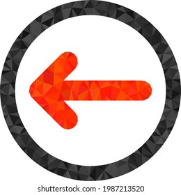 Low-poly rounded left arrow constructed from randomized filled triangles. Triangle rounded left arrow polygonal icon illustration. Rounded Left Arrow icon is filled with triangles.
