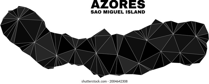 Low-poly Sao Miguel Island map. Polygonal Sao Miguel Island map vector is designed with scattered triangles. Triangulated Sao Miguel Island map polygonal abstraction for education purposes.