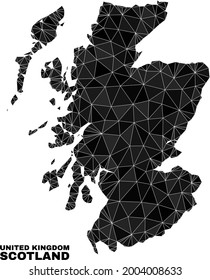 Low-poly Scotland map. Polygonal Scotland map vector is constructed from chaotic triangles. Triangulated Scotland map polygonal model for education purposes.