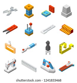 Lowpoly sewing needlework isometric icons set vector illustration