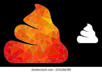 lowpoly shit icon with flame vibrant gradient. Triangulated flame colorful shit polygonal symbol illustration. Polygonal shit vector is combined from randomized colorful triangles.