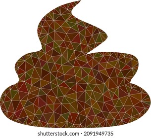 La imagen de icono de basura de bajo nivel se construye con triángulos caóticos rellenos. Ilustración vectorial de símbolo poligonal de mierda triangulada. El icono de mierda está lleno de triángulos.