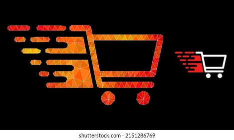 lowpoly shopping cart icon with fire colored gradient. Triangulated flame colored shopping cart polygonal symbol illustration.
