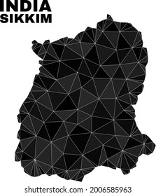 lowpoly Sikkim State map. Polygonal Sikkim State map vector constructed of scattered triangles. Triangulated Sikkim State map polygonal model for patriotic templates.