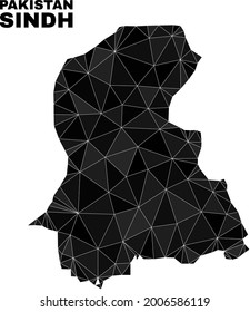 lowpoly Sindh Province map. Polygonal Sindh Province map vector constructed of scattered triangles. Triangulated Sindh Province map polygonal collage for education templates.