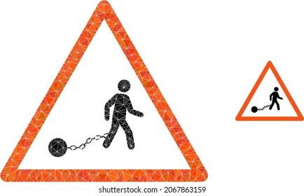 icono de advertencia de esclavitud en un fondo blanco. Símbolo poligonal geométrico plano basado en el icono de advertencia de esclavitud. Vector de advertencia de esclavitud poligonal lleno de triángulos aleatorios.