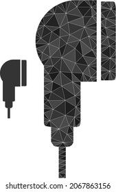 Low-Poly-Ohrhörer-Symbol auf weißem Hintergrund. Flache geometrische Low-Poly-Illustration auf Basis eines kleinen Ohrhörnchens. Polygonal kleine Ohrhörer Vektor ist gefüllt mit zufälligen Dreiecken.
