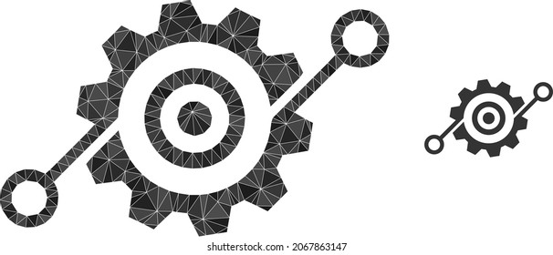 Icono de rueda inteligente de bajo nivel en un fondo blanco. Símbolo poligonal geométrico plano basado en el icono del volante inteligente. Vector de rueda de dirección polígonal inteligente combinado desde triángulos dispersos.