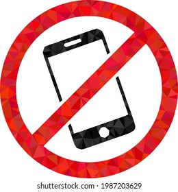 Low-poly smartphone restricted combined with chaotic filled triangles. Triangle smartphone restricted polygonal symbol illustration. Smartphone Restricted icon is filled with triangles.