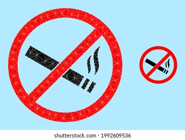 Low-Poly-Rauchen verboten Symbol auf hellblauem Hintergrund. Polygonales Rauchen verboten Vektorgrafik gefüllt mit zerstreuten Dreiecken. Trianguliertes Rauchen verboten polygonal 2d Illustration.
