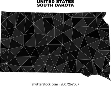 Mapa del estado de Dakota del Sur. El vector del mapa del estado de Dakota del Sur es de triángulos aleatorios. Extracción poligonal del mapa triangular del estado de Dakota del Sur para plantillas patrióticas.