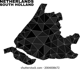 Low-poly South Holland map. Polygonal South Holland map vector designed of chaotic triangles. Triangulated South Holland map polygonal collage for political posters.