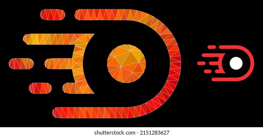 lowpoly speed core icon with flame vibrant gradient. Triangulated flame colored speed core polygonal symbol illustration. Polygonal speed core vector is constructed from randomized colorful triangles.