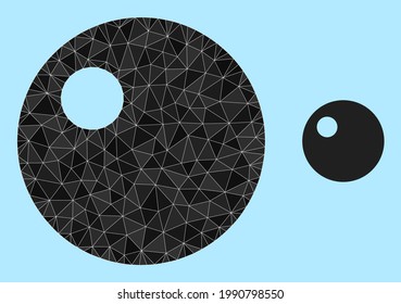 lowpoly sphere icon on a sky blue background. Polygonal sphere vector is designed with scattered triangles. Triangulated sphere polygonal symbol illustration.