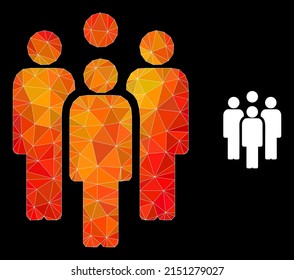 Low-poly staff icon with flame vibrant gradient. Triangulated flame vibrant staff polygonal 2d illustration. Polygonal staff vector is constructed of randomized bright triangles.