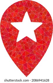 Low-poly star place marker icon illustration is constructed with randomized filled triangles. Triangle star place marker polygonal 2d vector illustration.