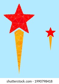 icono de inicio de estrella inferior en un fondo azul cielo. El vector de inicio de estrella poligonal se combina a partir de triángulos aleatorios. Ilustración triangulada de inicio de estrella 2d poligonal.