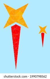 Icono de estrella inicial de bajo polígono sobre fondo azul cielo. El vector estrella de arranque poligonal está diseñado con triángulos caóticos. Icono poligonal de estrella inicial triangulada.