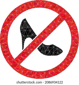 Low-poly stop lady shoes icon illustration is designed of randomized filled triangles. Triangle stop lady shoes polygonal icon vector illustration. Stop Lady Shoes icon is filled with triangles.