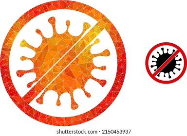 Low-poly stop microbe icon with flame colored gradient. Triangulated flame colorful stop microbe polygonal symbol illustration.