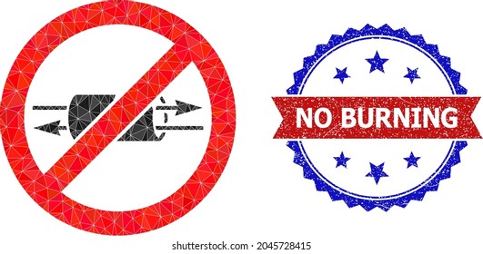 Ilustración de icono poligonal VPN de parada baja y impresión de sello de rosette bicolor en color rojo y azul. La VPN de parada de collage compuesta de triángulos de color aleatorizados.