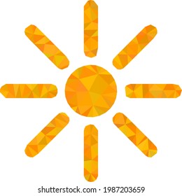 Low-poly sunshine designed with randomized filled triangles. Triangle sunshine polygonal 2d illustration. Sunshine icon is filled with triangles.