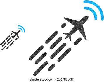 Low-poly supersonic airplane flight icon on a white background. Flat geometric polygonal illustration based on supersonic airplane flight icon.