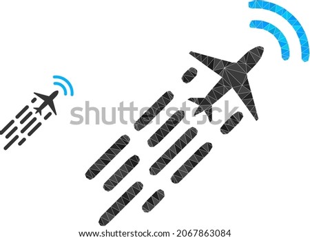 Low-poly supersonic airplane flight icon on a white background. Flat geometric polygonal illustration based on supersonic airplane flight icon.