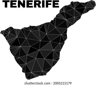 mapa bajo de Tenerife. El vector de mapa poligonal de Tenerife se combina con triángulos aleatorizados. Mapa triangular de Tenerife para afiches políticos.