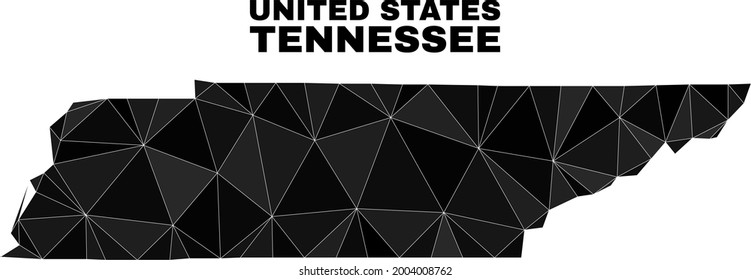 mapa del estado de lowpoly Tennessee. Vector de mapa del estado de Tennessee poligonal lleno de triángulos caóticos. Collage poligonal del mapa triangulado del estado de Tennessee para plantillas patrióticas.