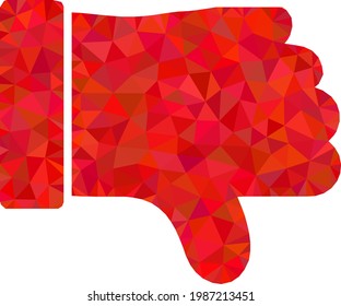 Low-poly thumb down constructed of random filled triangles. Triangle thumb down polygonal icon illustration. Thumb Down icon is filled with triangles.