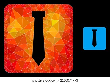 Low-poly tie icon with fire colored gradient. Triangulated orange colored tie polygonal symbol illustration. Polygonal tie vector is combined with chaotic colored triangles.