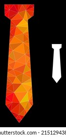 lowpoly tie icon with flame colored gradient. Triangulated flame vibrant tie polygonal icon illustration. Polygonal tie vector constructed with random vibrant triangles.