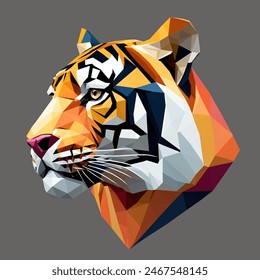 Low-poly tiger head. Vibrant vector illustration of wildlife