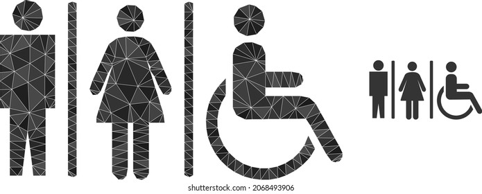 Low-poly toilet symbols icon on a white background. Flat geometric polygonal illustration based on toilet symbols icon. Polygonal toilet symbols vector is filled from chaotic triangles.
