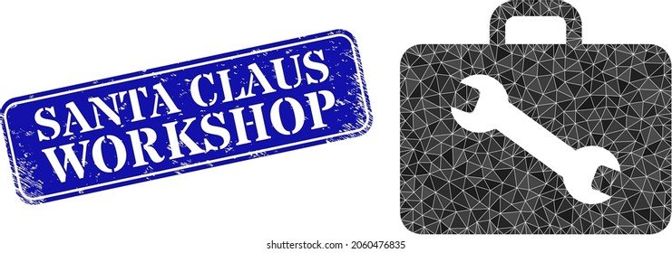 Low-poly tool case designed with randomized filled triangles, and grunge Santa Claus Workshop seal stamp.