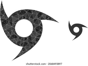 Low-poly tornado icon on a white background. Flat geometric mesh illustration based on tornado icon. Polygonal tornado vector is combined of chaotic triangles.