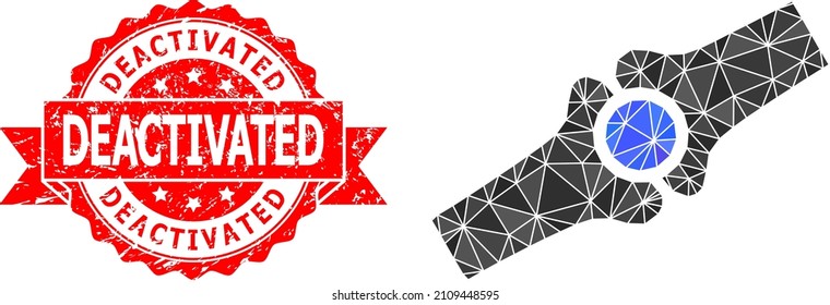 Low-Poly triangulated artificial bone joint 2d illustration, and Deactivated unclean stamp seal. Red stamp seal includes Deactivated tag inside ribbon.