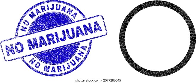 Ilustración del icono del círculo de contorno triangulado bajo con NO MARIJUANA impuro. El sello azul no contiene la etiqueta Marihuana dentro de su círculo. El icono de círculo de contorno se rellena con mosaico triangular.
