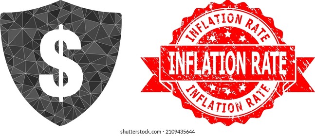 Low-Poly triangulated dollar shield icon illustration, and Inflation Rate rubber watermark. Red stamp seal includes Inflation Rate text inside ribbon.