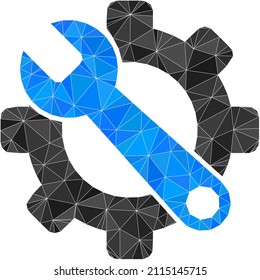 Low-Poly triangulated service tools icon illustration. Vector service tools icon filled with triangles. Low-poly service tools designed with scattered triangles.