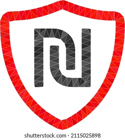 Lowpoly triangulated shekel shield icon illustration. Vector shekel shield icon is filled with triangles. Low-poly shekel shield is constructed with scattered triangles.