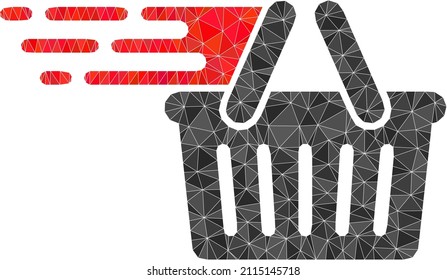 Low-Poly triangulated shopping basket icon illustration. Vector shopping basket icon is filled with triangles. Low-poly shopping basket is constructed from chaotic triangles.