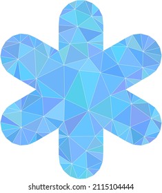 Low-Poly-triangulierte einfache Schneeflocken-Ikone-Illustration. Das Vektorsymbol für einfache Schneeflocken wird mit Dreieck-Mosaik gefüllt. Low-Poly-Schneeflocken sind aus verstreuten Dreiecken gebaut.