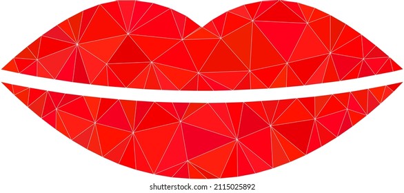 Low-Poly triangulated smile lips icon illustration. Vector smile lips icon filled using triangles. Low-poly smile lips designed with chaotic triangles.