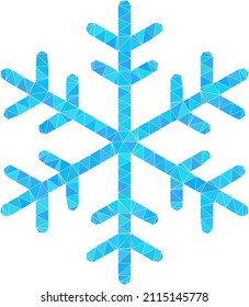 Ilustración del símbolo de copo de nieve triangulado de bajo polilla. El icono del copo de nieve vectorial está lleno de triángulos. El copo de nieve de bajo contenido de polos está diseñado con triángulos aleatorizados.